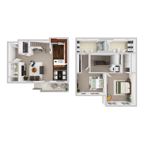 Floor plan for 2 beds, 2.5 baths, 1509 sqft